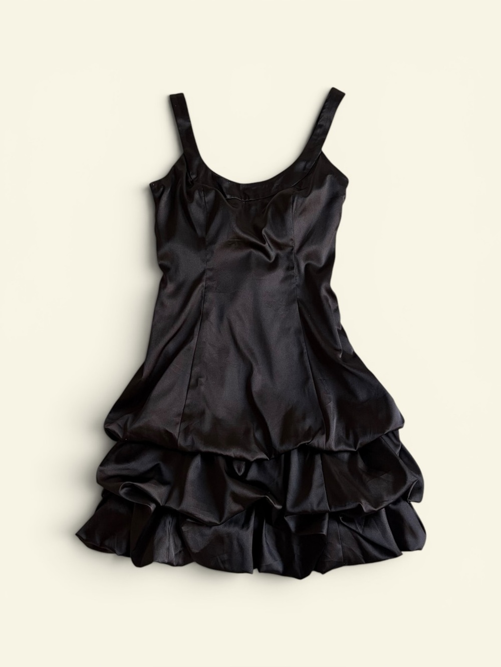 Vintage Y2K Morgan & Co Black Satin Ruffle Bubble Hem Dress Medium Whimsygoth